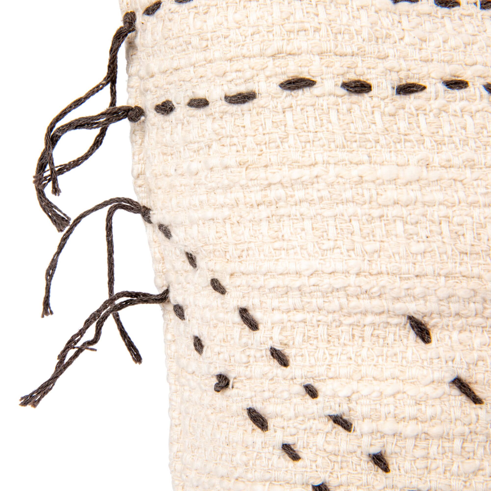 Hello Honey® Natural & Black Hand-Embroidered Cotton Lumbar Pillow with Kantha Stitch